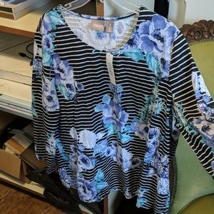 Chico's Tops - CHICOS Scoop 3/4 sleeve flower stripes NEW 3 Chico's Tops - CHICOS Scoop 3/4 sleeve flower stripes NEW 3